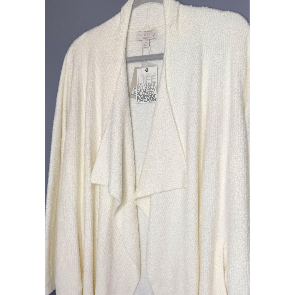 Barefoot Dreams CozyChic Ribbed Island Wrap Cardigan Womens 1X Petite Pearl Open - Picture 2 of 14